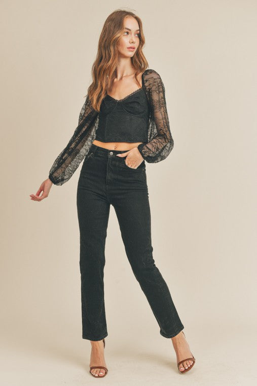 Lyla Long Sleeve Lace Bustier Top