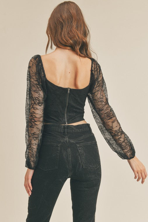 Lyla Long Sleeve Lace Bustier Top