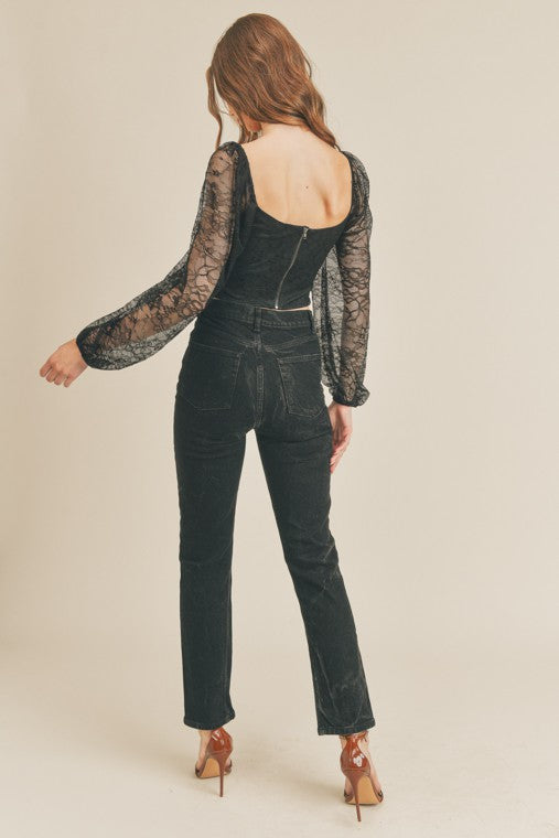 Lyla Long Sleeve Lace Bustier Top