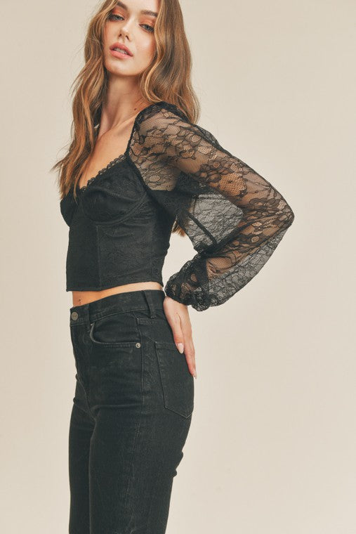 Lyla Long Sleeve Lace Bustier Top